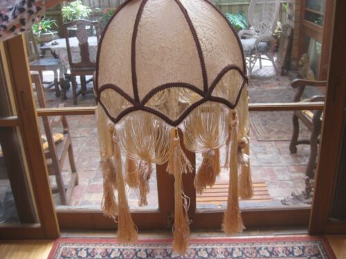 Vintage Brown & Beige Lace Fabric Lampshade - Excellent Condition