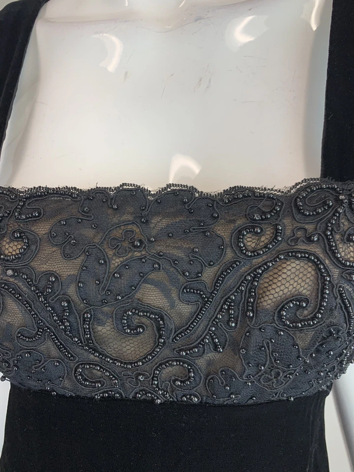 Винтажный 80-х 90-х годов Niteline Della Roufogali 4 черный бархат кружева бисером Shift платье - Изображение 3 из 4
