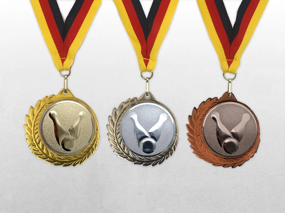 VEREINSSTORE 3er GROSSE BOWLING Medaillen MONACO 70mm / mit Band & Emblem Medaillen Set