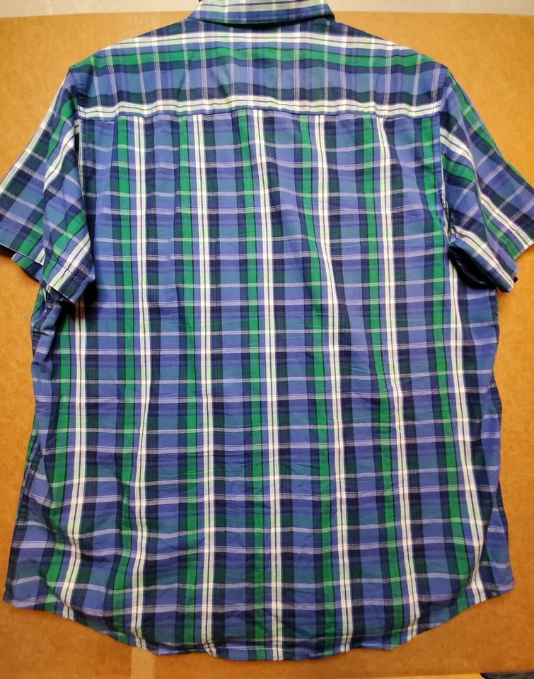 Camisa Joe Fresh Para Hombres Manga Corta Botón Extra Grande Azul Verde Algodón a Cuadros Foto 4 de 4