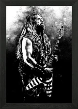 Zakk Wylde BW Framed Wall Art Poster Canvas Print Picture
