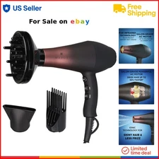 Ionic Ceramic Hair Dryer with Diffuser Comb Attachment 1875W Salon Style