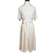 Madewell Dress Linen Blend White Ivory Dolman Sleeve Tie Waist Size PS Petite