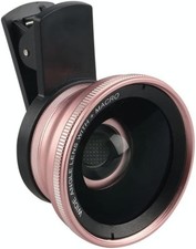 2-in-1 Phone Clip-On Camera Lens Kit Wide-Angle 0.45x Macro Lens 12.5x ROSE RED