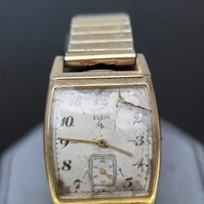 1945 Elgin 554 MVT 15J Men's Watch USA Broken Stem Good Balance Not Working