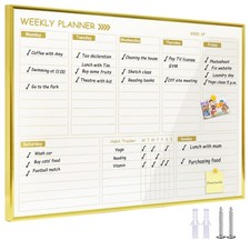 Gold Weekly Dry Erase Board for Wall,12"x16",Small Magnetic Dry Erase Weekly ...