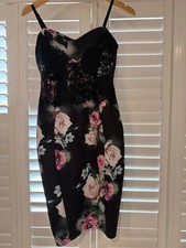 Lipsy London Black Floral Print Lace Bust Slip Midi Dress UK 10 Cami Strappy