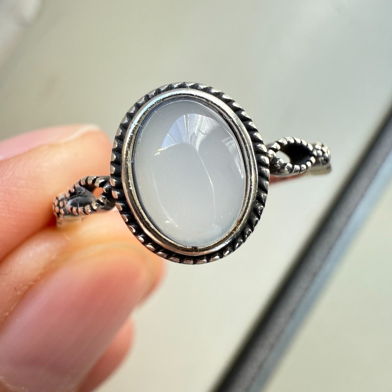 925 Sterling Silver Ring 8x6mm Natural Nephrite Jade Gemstone White Women Gift