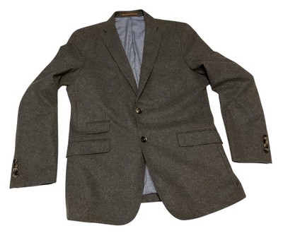 Designer CORTEFIEL US 52 Wool Leather Trim  Tailored Fit  Gray Dbl Vent Blazer