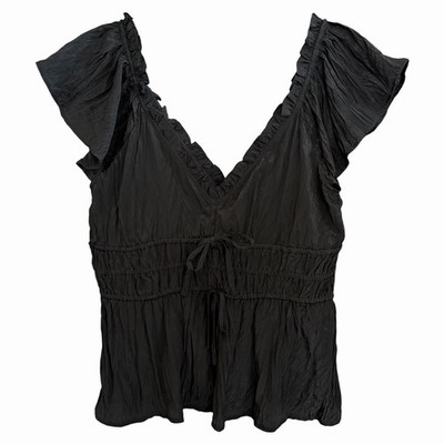 J Crew Smocked Palermo Top XXL Crinkle Ruffled Dark Romantic Empire Waist Black