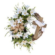 Easter Wreath White Lily Cross Holiday Decorations Front Door Wreath