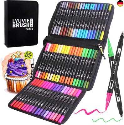 Lyuvie Filzstifte Set, 60 Farben Pinselstifte Aquarell Brush Pen Set für 