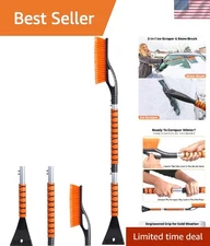 43" Detachable 3-in-1 Snow Brush & Ice Scraper - Essential Winter Car Accessory