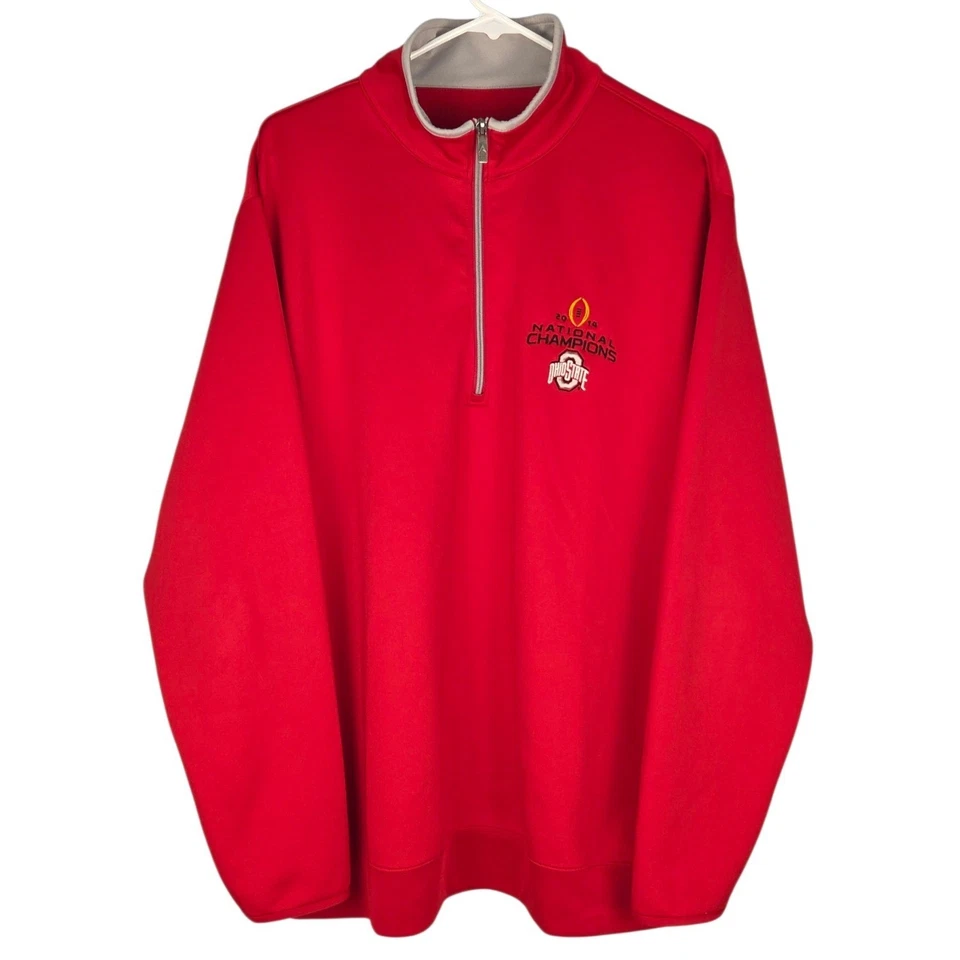 Пуловер мужской Ohio State Buckeyes XL 2014 National Champions Antigua красный 1/4 на молнии - Изображение 2 из 4