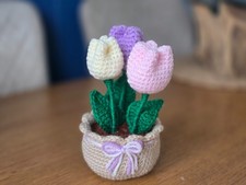 handmade tuplip flowers in basket