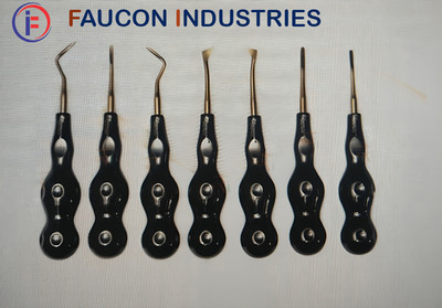 Root elevators premium anatomical handle set of 7 PCs BLACK DLC HANDLE  GOLD TIP