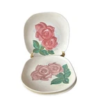 4 Vintage Red Wing Pottery Lexington Rose Dinner Plates Square 10 1/4"