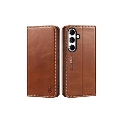 SHIELDON Wallet Case for Galaxy S24+ 5G, Genuine Leather Folding Case