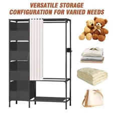 Portable Heavy-Duty Wardrobe Closet Organizer with 4 Storage Drawers & Curtain