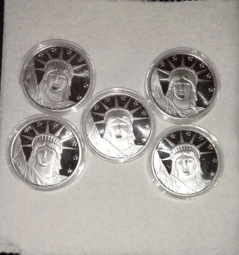 5x 1 oz .999 Fine Silver Liberty Rounds – Brilliant Mirror Finish