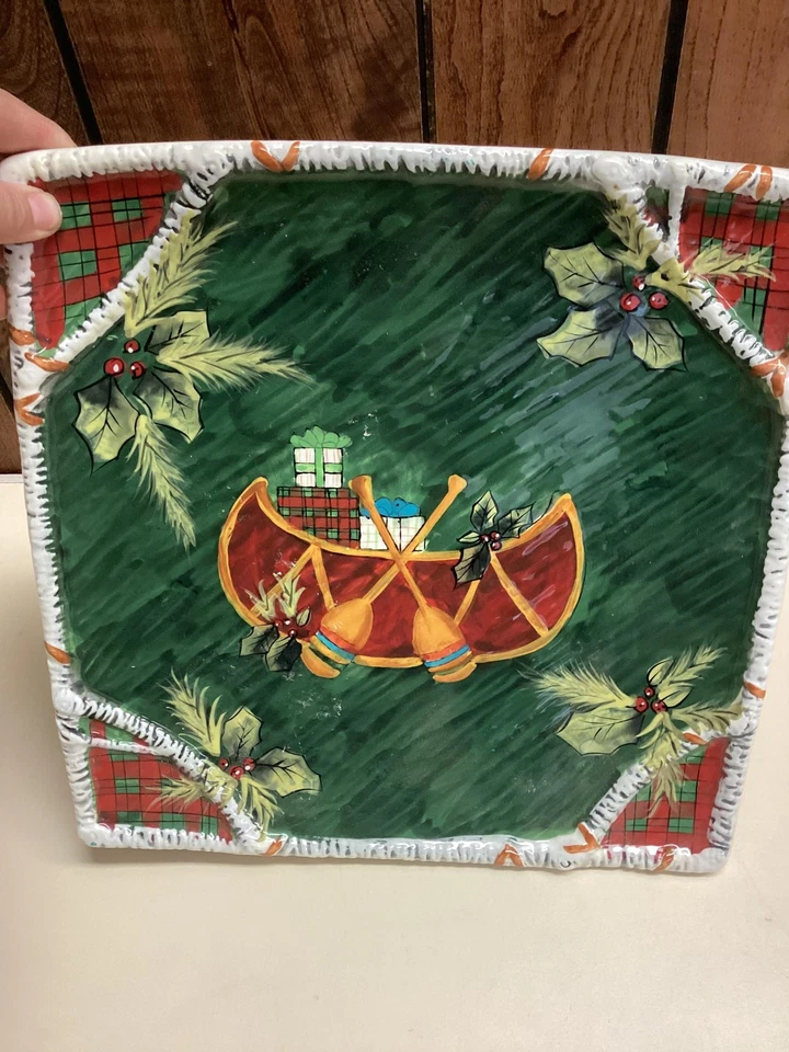 Bandeja cuadrada de canoa de Navidad internacional certificada Susan Winget bandeja de vacaciones Foto 2 de 4