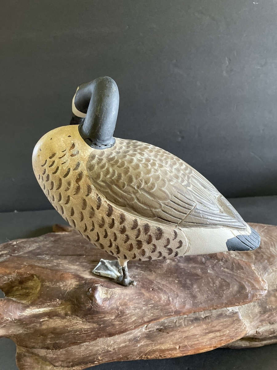 Hand Carved Canada Goose Figure on Driftwood Maine Estate