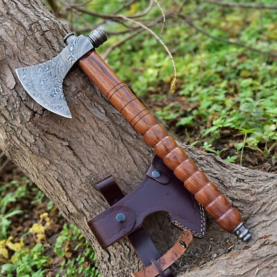 CUSTOM Hand FORGED DAMASCUS STEEL Smoking Pipe  VIKING CAMPING TOMAHAWK Axe