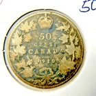 1910 Canada 50 Cents Silver Canadian Half Dollar Circulated 92.5% Silver