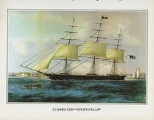1978 Vintage "CLIPPER SHIP NIGHTINGALE NY NYC" CURRIER & IVES COLOR Lithograph