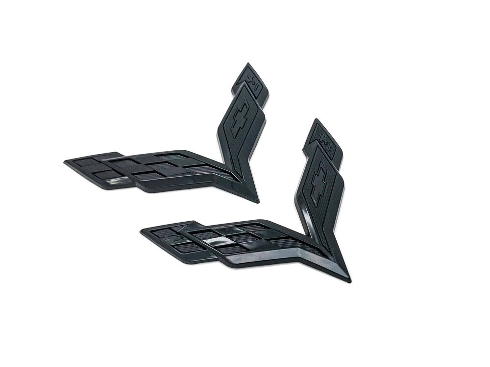 C6 Corvette Emblem Black 5-Piece Gloss Black Emblem Set For 2014-2019 Corvette C7 - Front, Rear & Stingray Cross Flags Front And Rear Emblem Set - Foto 5