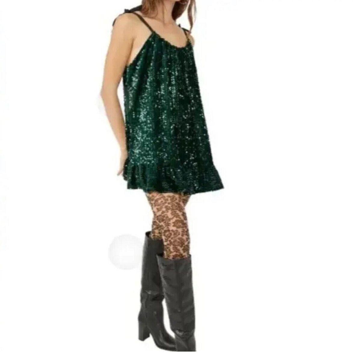 NWT $108 Free People Nova Convertible Sequin Mini Dress Emerald Green S