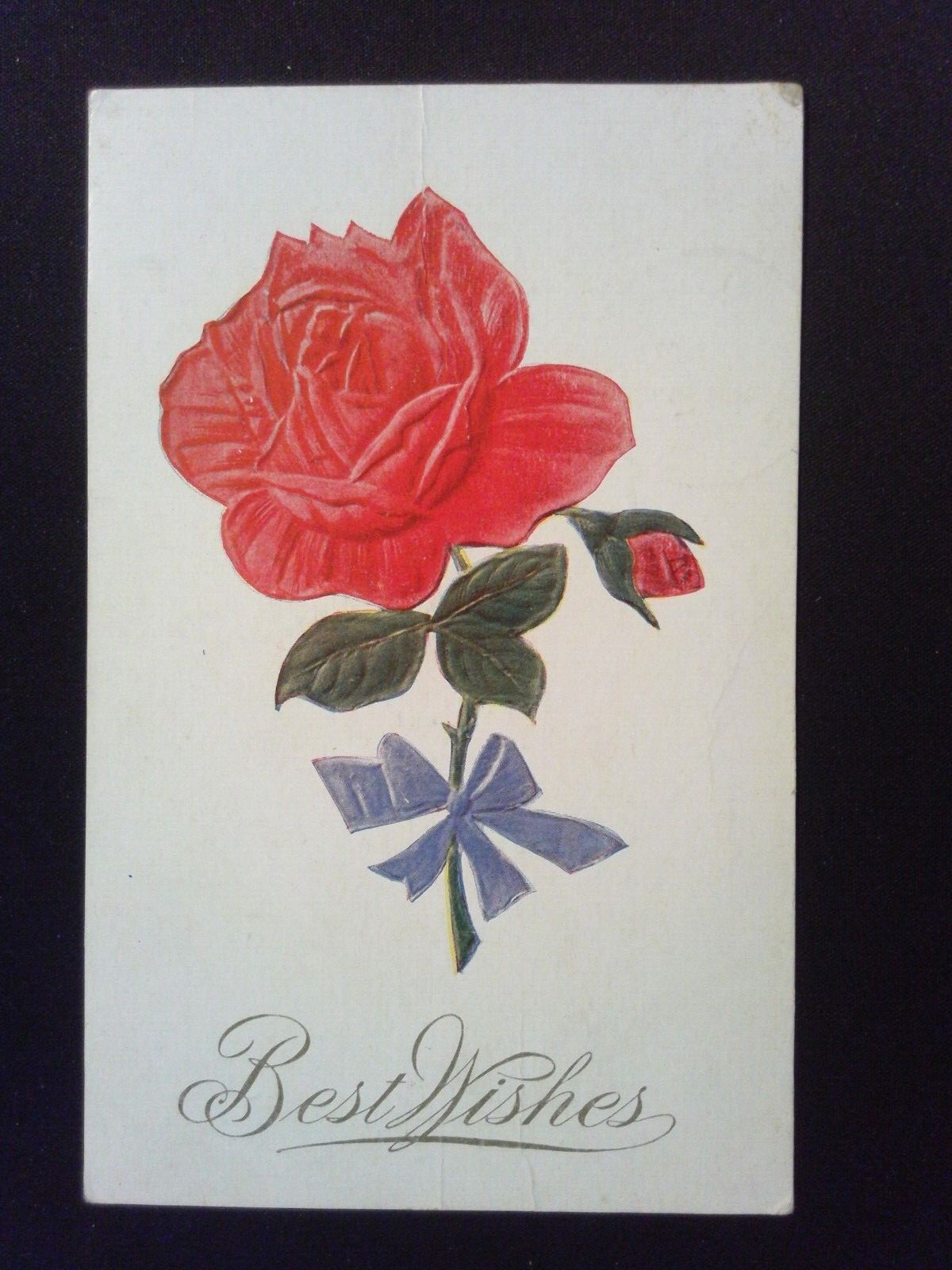 Vintage Best Wishes Red Rose Split Back Stamped Postcard Jan 4 1906