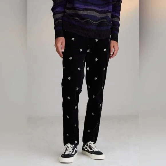 PacSun Men's Black Embroidered Mushroom Corduroy Pants Size Small