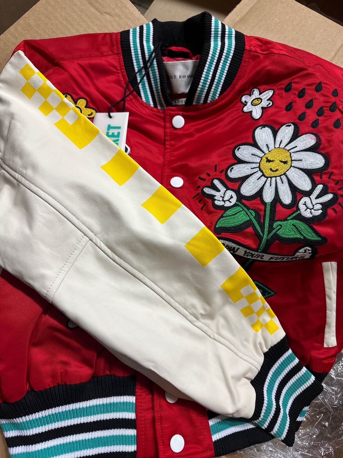 FILA Giacca First Row Your Future Varsity Rossa Tagliata Finta Pelle Taglia L