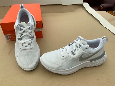 NIKE REACT MILER LAUFSCHUHE SNEAKER WEISS/METALLIC SILBER UK 5,5 6 NEU 