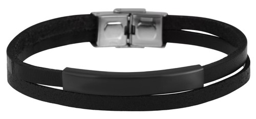 Akzent Herren Leder Frau Armband Edelstahl Gravurplatte Damen rot schwarz silber - Bild 8 von 20