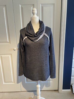 Mon Ami Cowl Neck Top Size Small Womens Navy Blue Gray Long Sleeve Pullover EUC
