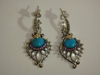 Barbara Bixby Sterling & 18k Turquoise Peacock Feather Pierced Earrings Barbara Bixby Sterling & 18k Turquoise Peacock Feather Pierced Earrings
