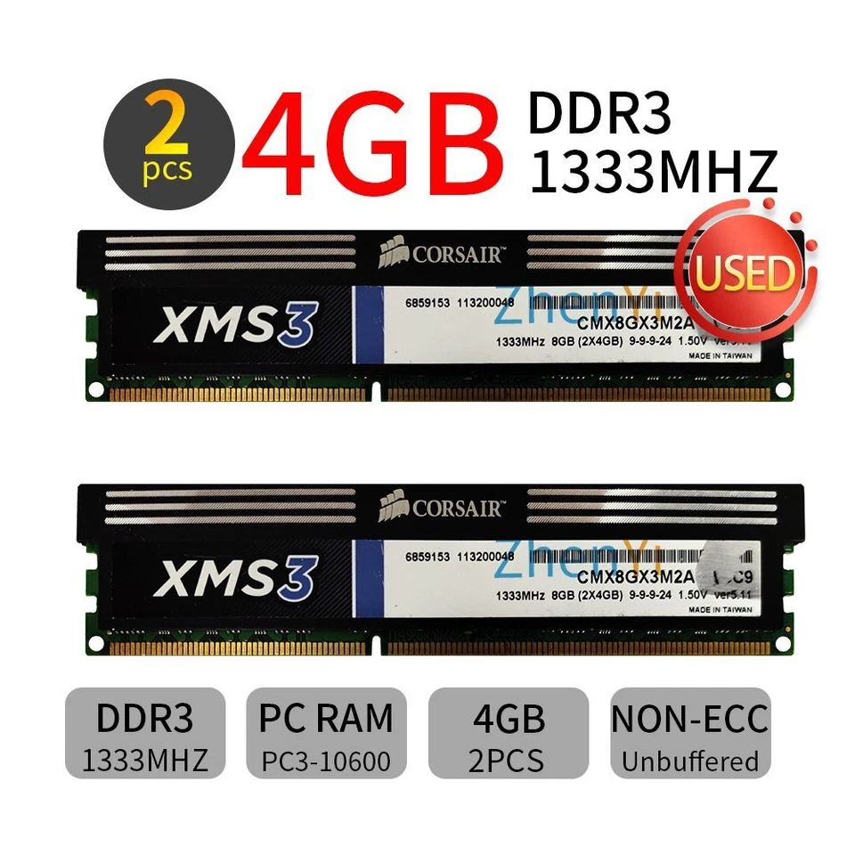 16GB 8GB 4GB DDR3 1333MHz PC3-10600U Non-ECC Intel PC DIMM Memory Corsair XMS3 - Image 3 of 4