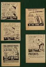 3-In-One Oil Metal Tin Can Squeaky Doors Wheels Vintage Print Ad LOT 5 pcs 1946