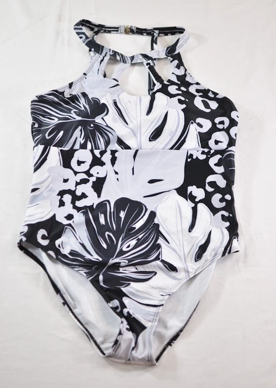 Mujer Sexy Halter Estilo Tirantes Una Pieza Traje De Baño Talla X Grande Negro, Gris Foto 4 de 4