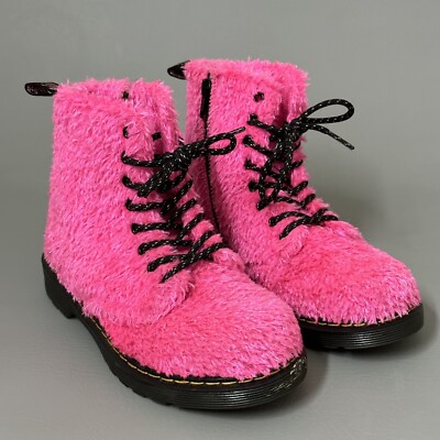 Martens Little Kid Girls Boots Size Eye Faux Fur Pink