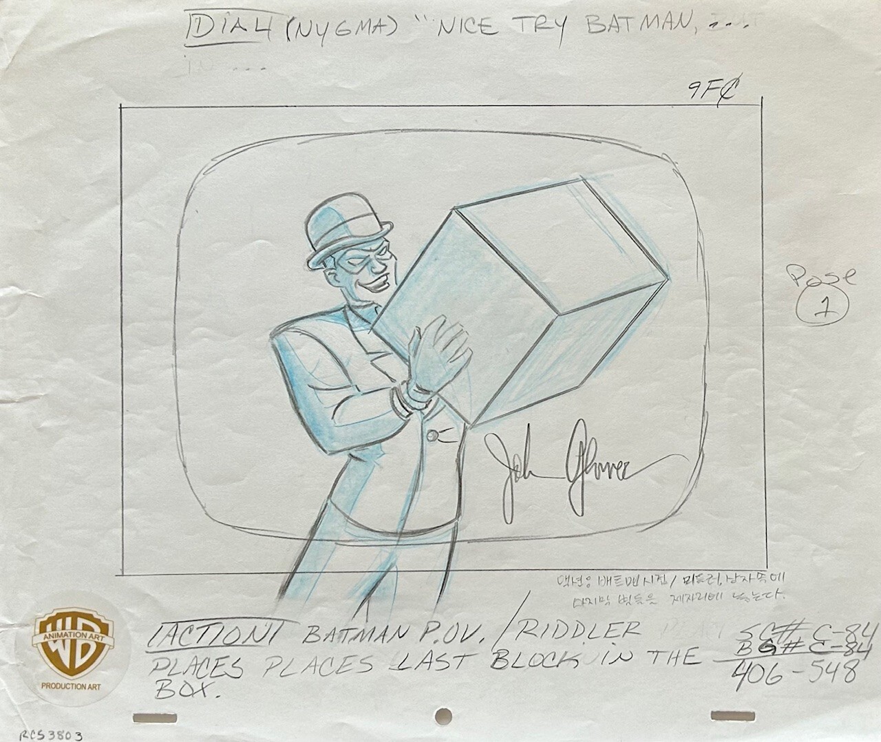 JOHN GLOVER Original RIDDLER Production Drawing SIGNED What is Reality ...