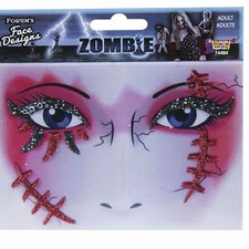 Zombie Cosplay Costume Glitter Face Design Tattoo Makeup Art Halloween Scar