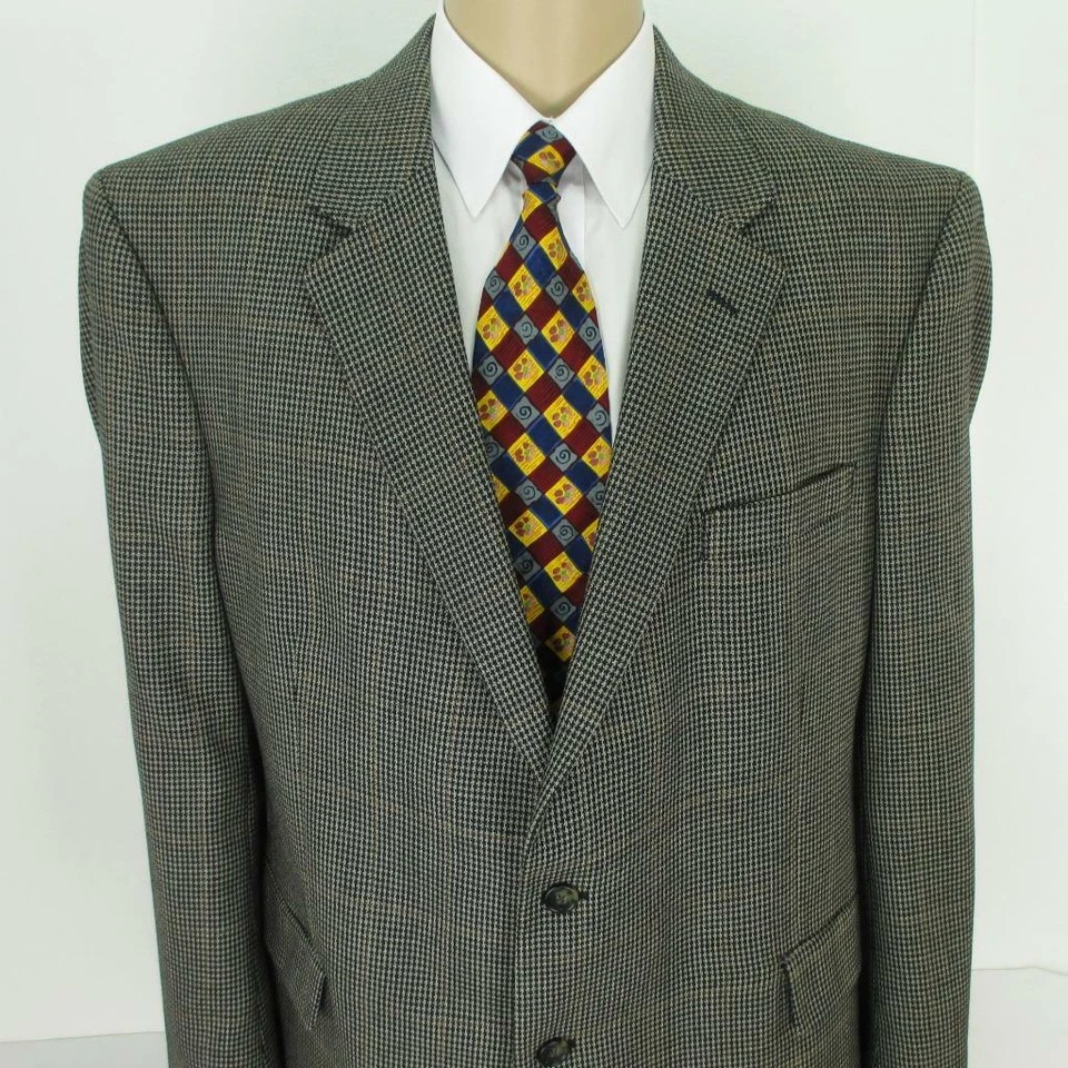 48 R Jos A Ufer Schwarz Elfenbein Seide Wolle Tweed 2 Knöpfe Herren Jacke Sport - Bild 1 von 4