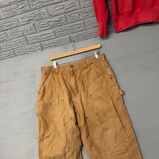 Carhartt Mens Double Front Work Pants Brown Duck Canvas Made in USA 34x30 5607