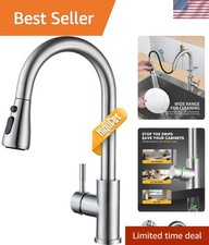 Modern High Arc Kitchen Faucet - 360 Swivel Pull Down Sprayer in Brushed Nickel
