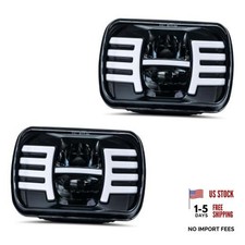 2pcs 7" x 6" Square White  Amber Headlights Turn Signal HI/LO