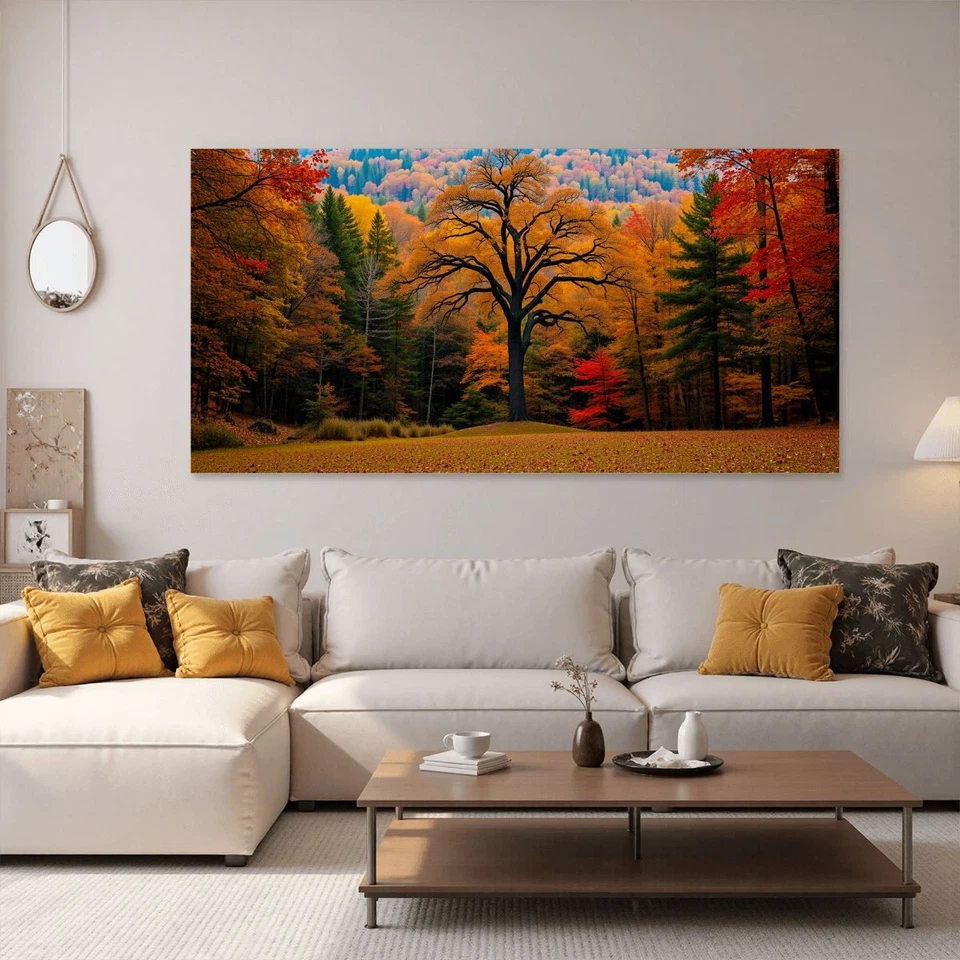 Arte de parede paisagem árvore outono estampa em tela 60x30 sem moldura decoração moderna para casa - Imagem 2 de 4
