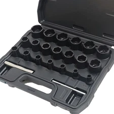 22pcs Bolt Nut Extractor Set Metric 8-27mm Impact Lug Removal Tool 1/2" Black 